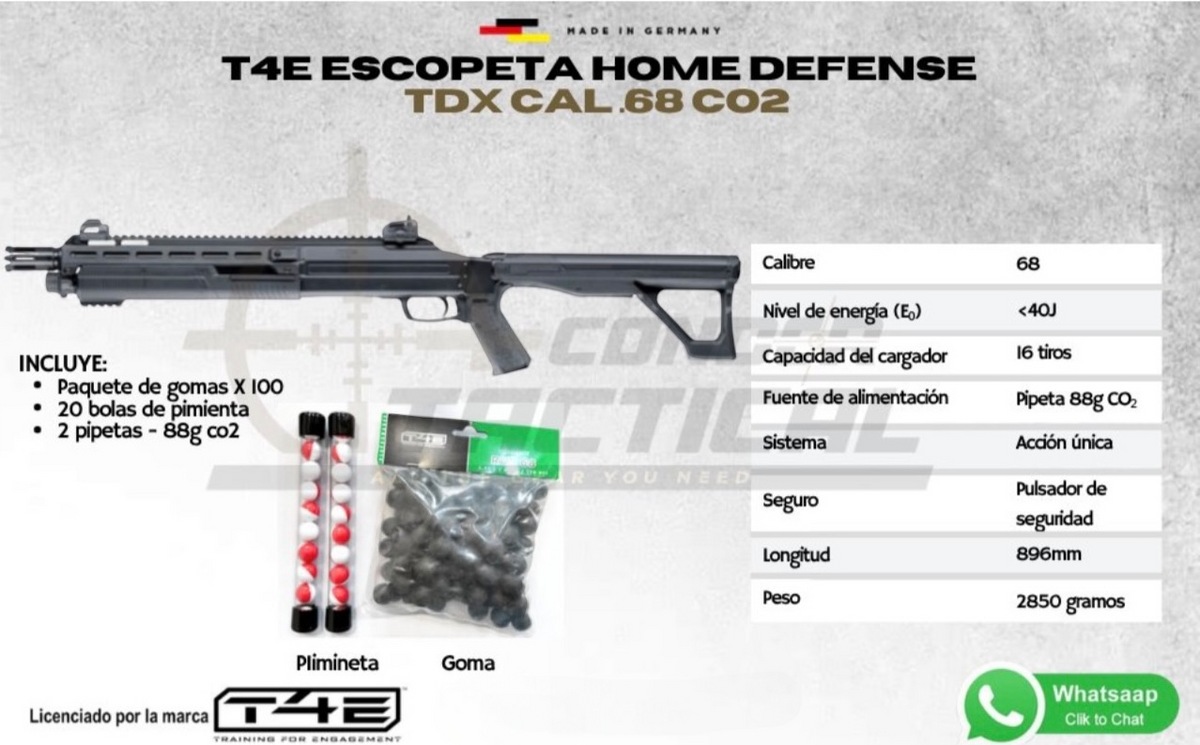 Escopeta HDX 68 Umarex Cal .68 - 40J Home Defense + Pimienta + goma + 2 Pipetas 88g